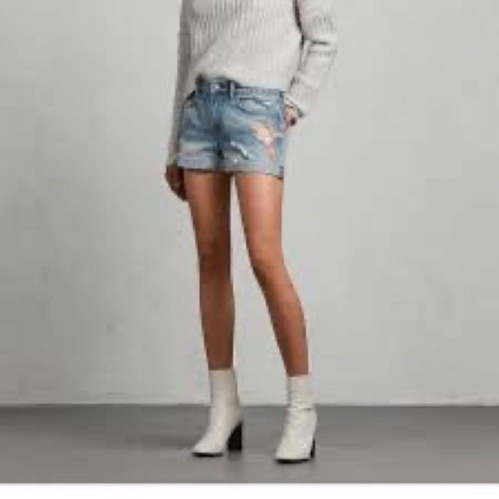 ALLSAINTS Pam Birds Embroidered Denim Shorts in Indigo Blue - Picture 2 of 9